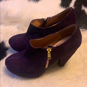 Mix No6 Dark Purple Suede Booties with Gold Zipper